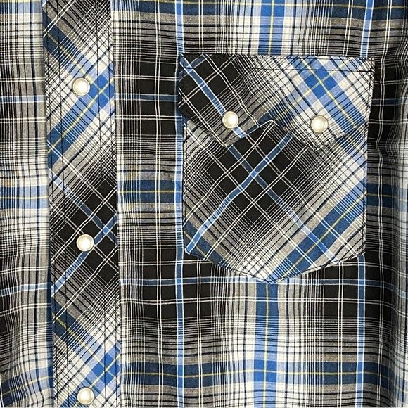 Vintage Wrangler Blue Black Plaid Pearl Snap Long Sleeve Shirt L - Picture 5 of 6